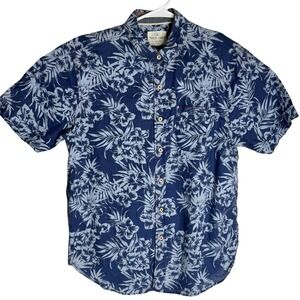 TRUE GRIT Mens Blue Floral Print Short Sleeve Button Up‎ Shirt Size M